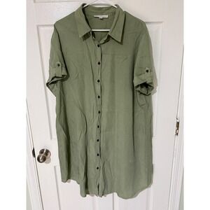 Jane + Delancy Olive Green Button Front Shirt Dress Roll Tab Sleeves Women's